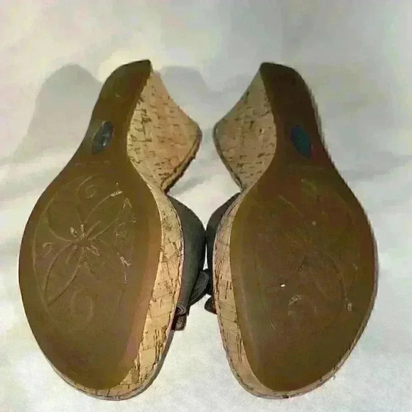 Born B08104 Flower Brown Leather Slip On Cork Wedge Slide Sandals Women's Size 8 - Picture 10 of 12